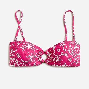 NWT J Crew Bandeau Bikini Top Fuschia Pink and White Removable Straps